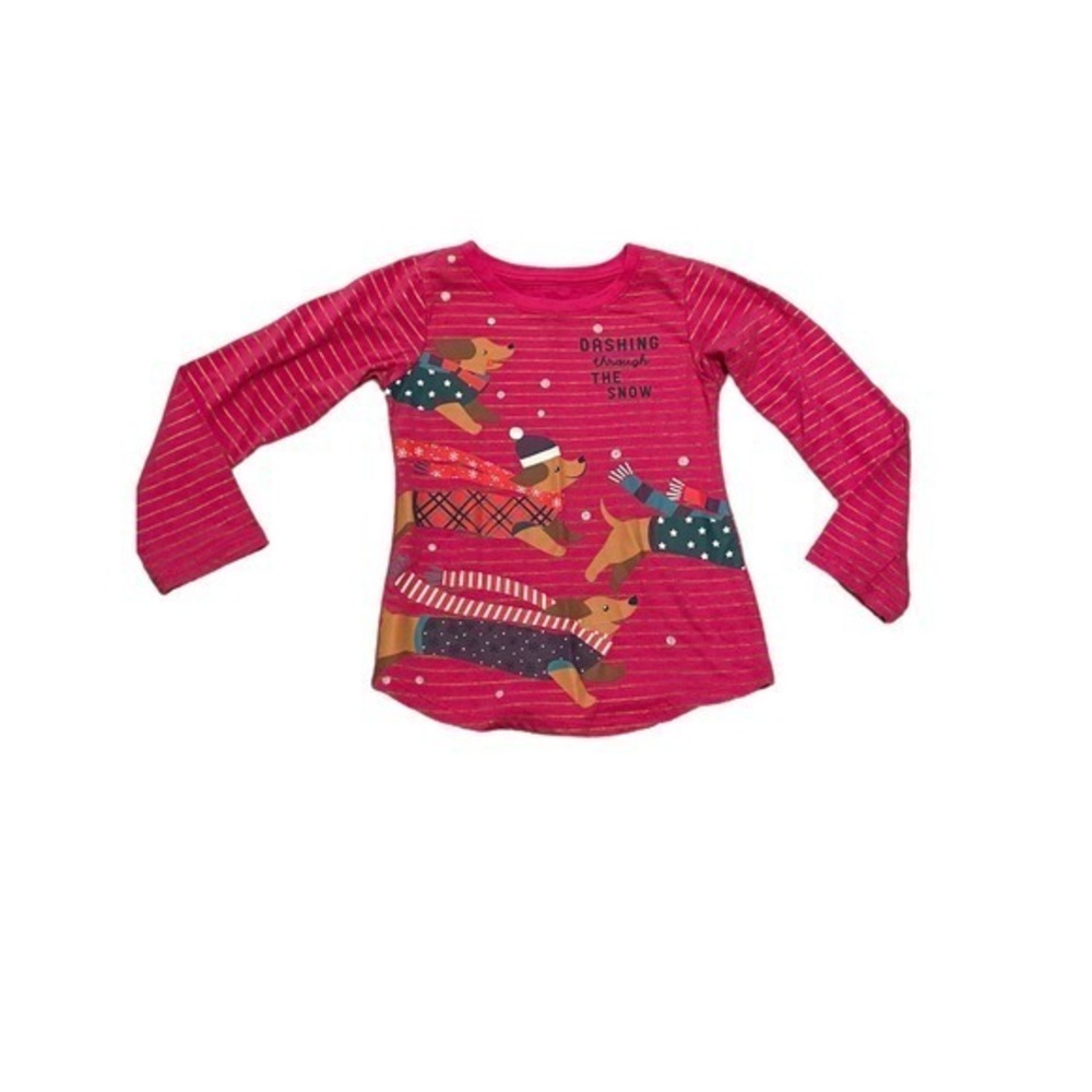 Girls size XS Dachshund Dashing Through The Snow Pink Long Sleeve shirt